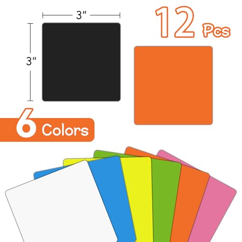 JINGZHAN 12 Pack 3"x3" Reusable Magnetic Sticky Notes, Dry Erase Whiteboard Magnets for Teachers, Classroom & Office Supplies - Eco-Friendly Multi-Color Sticky Notes for Whiteboard, Fridge, Locker, Cabinet - Image 2