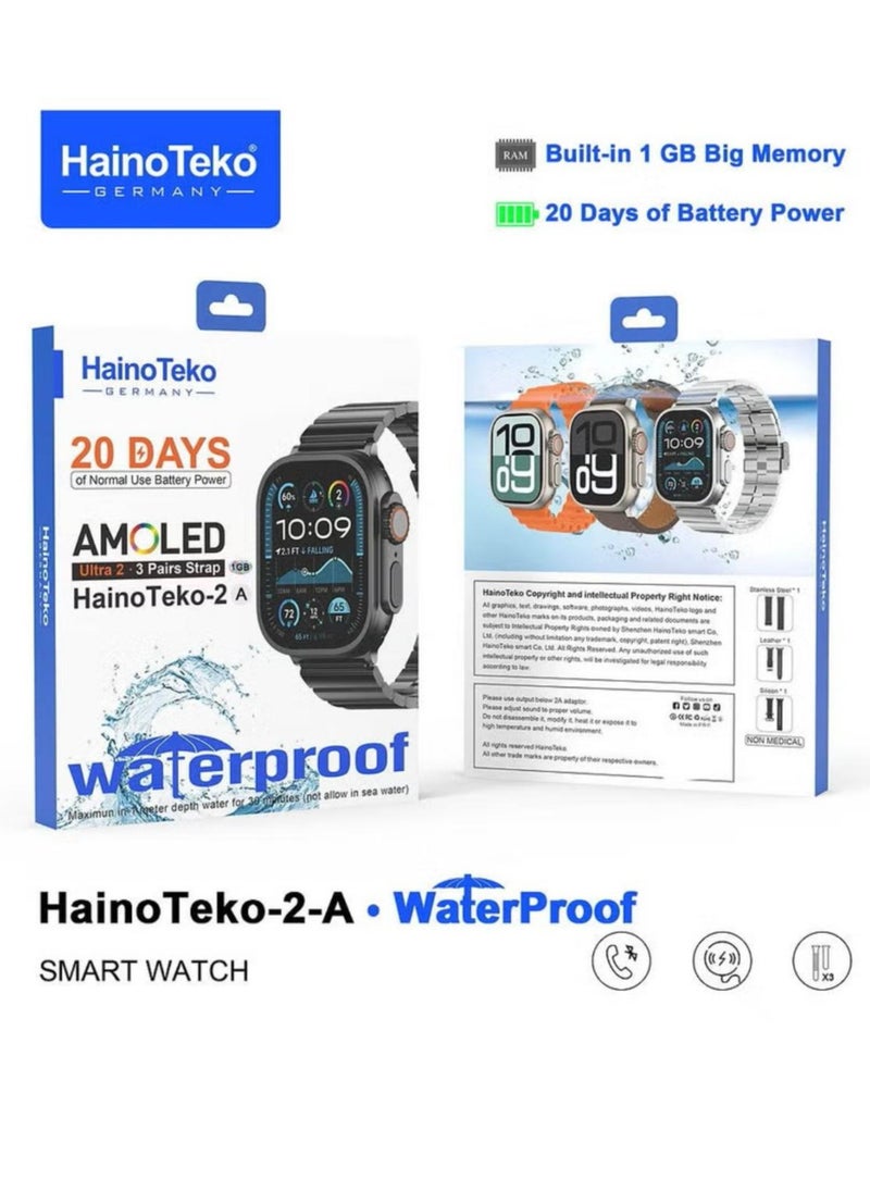 Haino Teko 2 A Smartwatch With Waterproof Full Screen AMOLED Display 20 Days Battery Life and 3 Pair Straps Designed For Ladies and Gents Silver