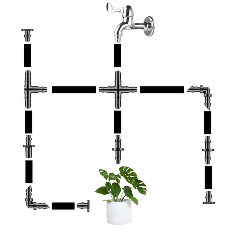 Unoutur 300 Pcs Barbed Connectors Drip Irrigation Fittings Kit, 1/4" Drip Irrigation Kit for Garden Flower Pot Greenhouse Lawn (Straight Barbs,Single Barbs,Tees,Elbows,End Plug,4-Way Coupling) - Image 4