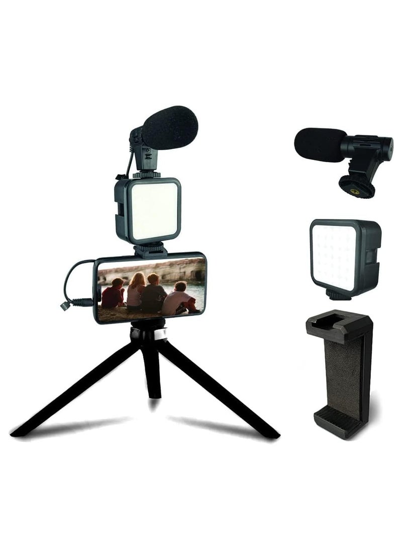 eDealz Starter Vlogging Kit for iPhone, Android with 10" Tripod, 36 LED Light, Phone Holder Mount and Mini Shotgun Microphone for Live Stream, Video... - Image 1