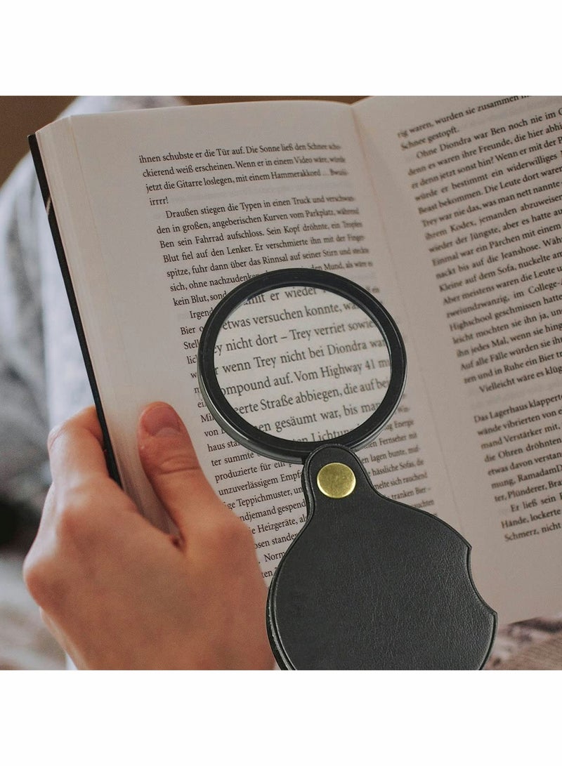 Excefore Pocket Magnifying Glass 10X HD Handheld, Mini Folding Magnifier with Leather Protective Cover Portable Magnifier for Reading, Inspection, Jewelry, Low Vision, Flip Open Lens, Office Supplies - Image 3