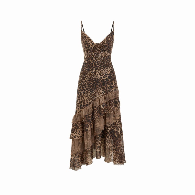 Women's Leopard Print Halter Neck Sleeveless A-Line Mesh Dress - Image 4