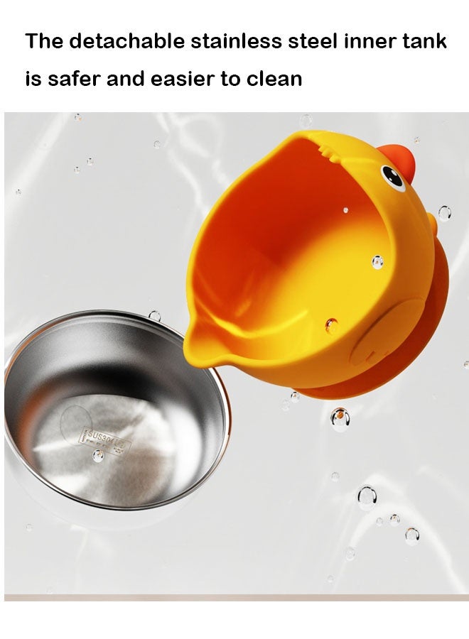 3 Pieces Silicone Baby Feeding Set, Cute Duck Baby Tableware Set, Embedded Detachable 316 Stainless Steel Bowl with Suction, Spoon and Fork - Image 4