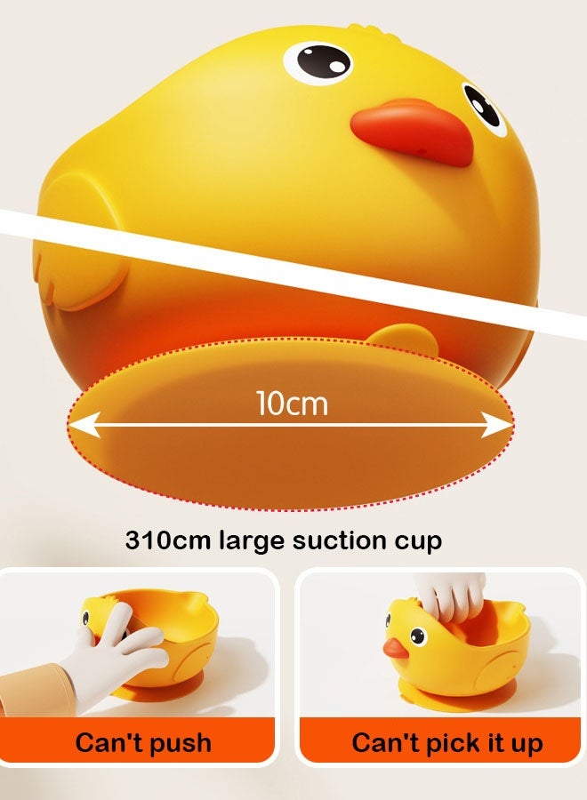3 Pieces Silicone Baby Feeding Set, Cute Duck Baby Tableware Set, Embedded Detachable 316 Stainless Steel Bowl with Suction, Spoon and Fork - Image 2