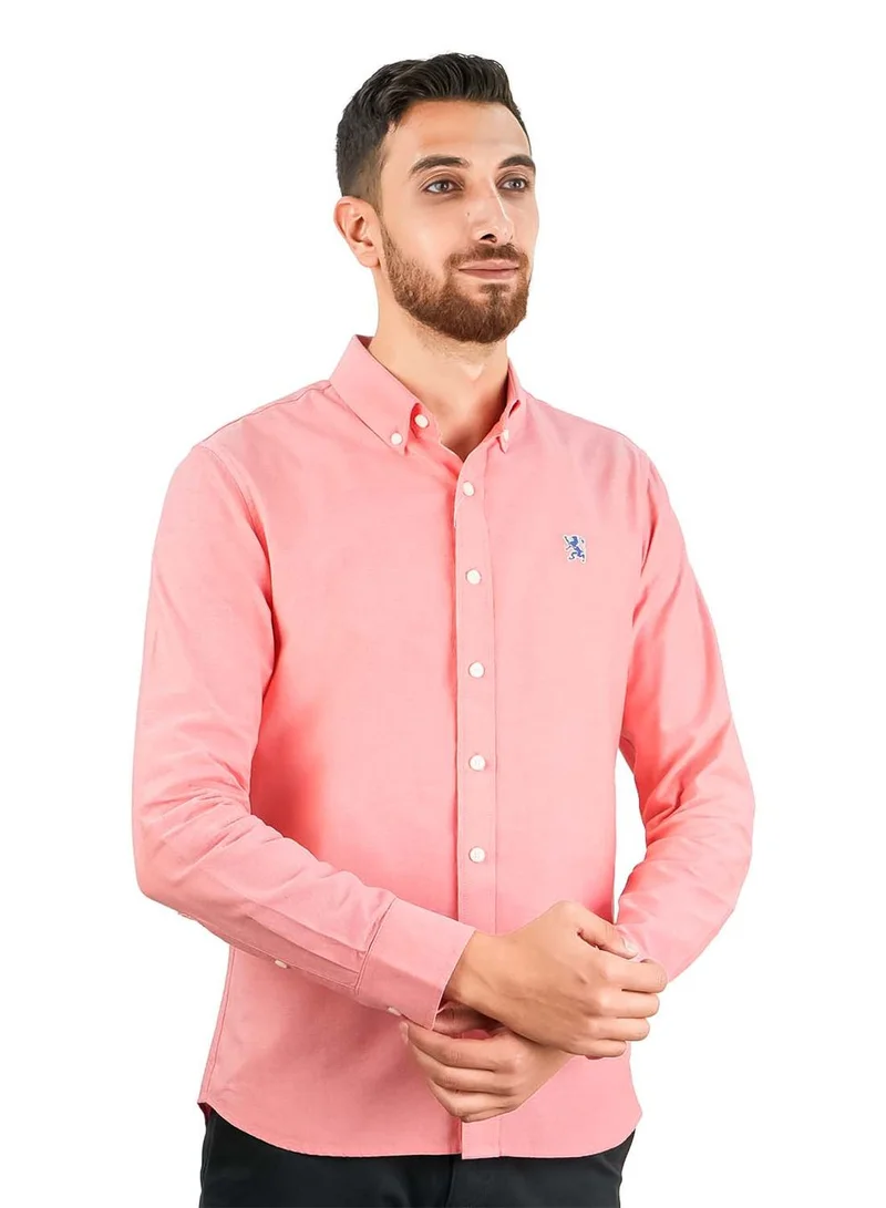 Men's Cotton Oxford Shirt - Small Lion Embroidery, Slim Fit, Full Button