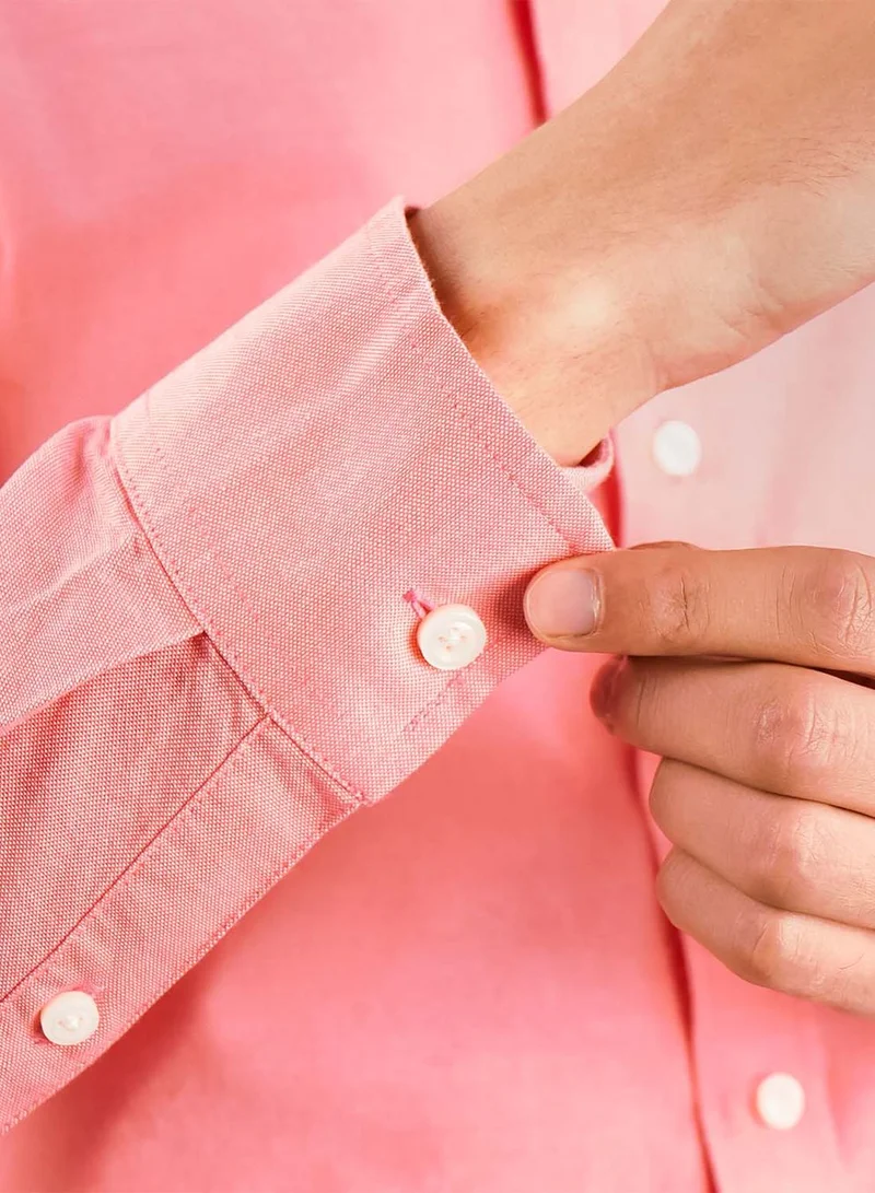 GIORDANO  Men's Cotton Oxford Shirt - Small Lion Embroidery, Slim Fit, Full Button for Men | Best Price UAE