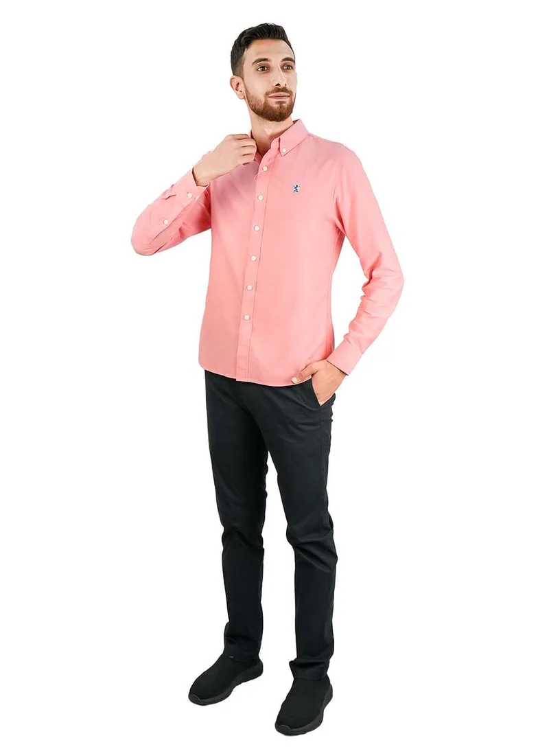 GIORDANO  Men's Cotton Oxford Shirt - Small Lion Embroidery, Slim Fit, Full Button for Men | Best Price UAE