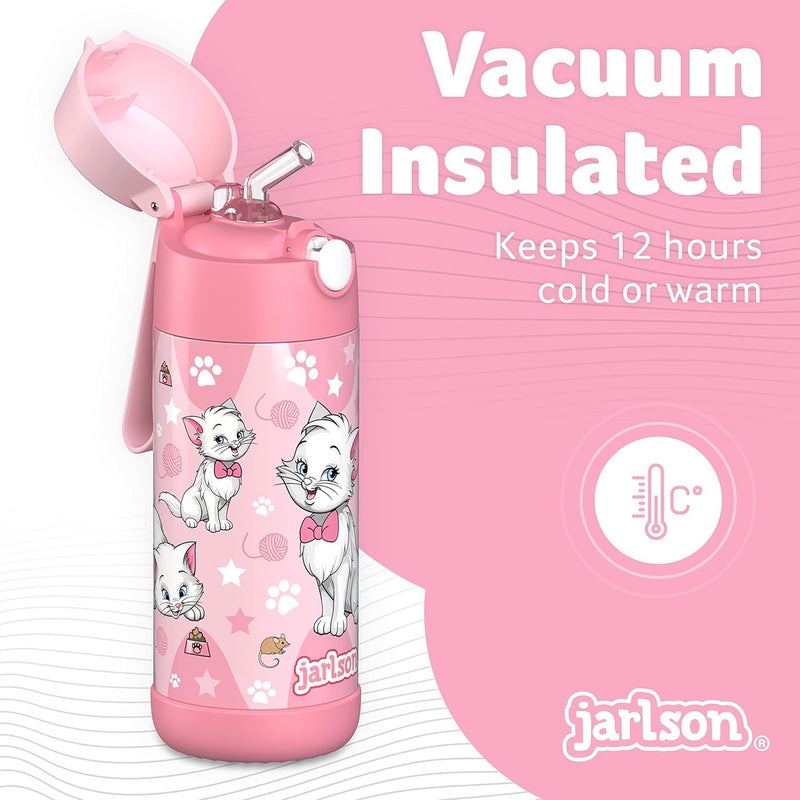 Jarlson جارلسون - قارورة مياه أطفال فولاذية مقاومة للصدأ - قارورة معزولة 350 مل - قوارير خالية من BPA - مع قشة - للمدرسة والرياضة ورياض الأطفال (قطة 2، 350 مل) - Image 2