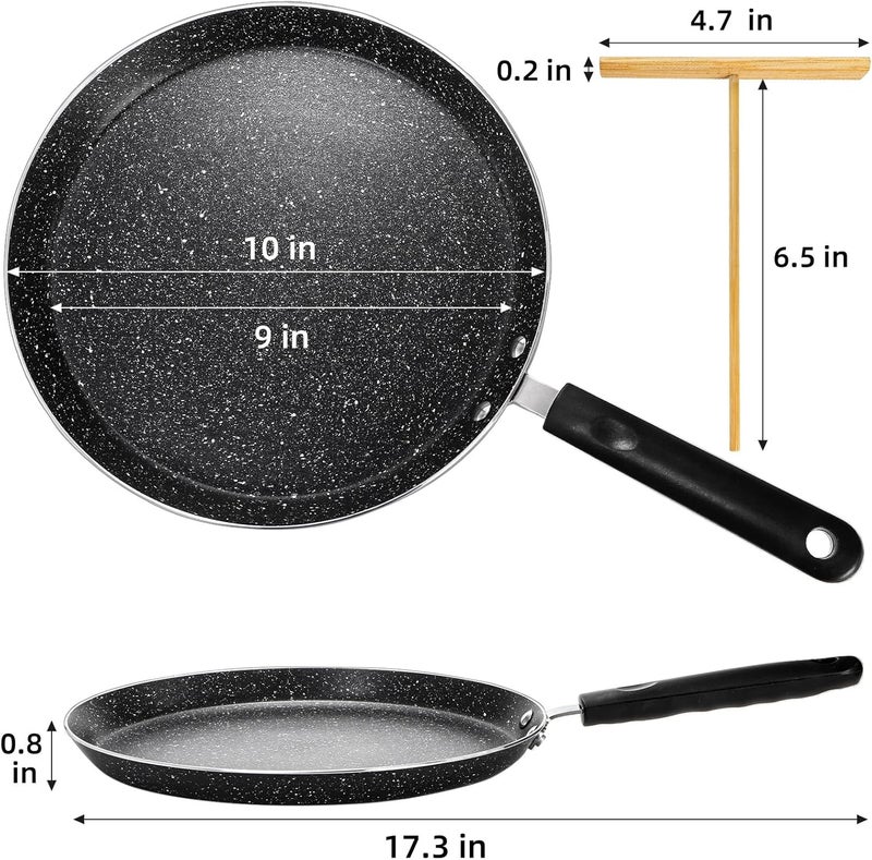 WRINGKIT 10 Inch Nonstick Crepe Pan with Spreader, Flat Skillet Tortilla Pan with Granite Coating, Round Griddle Pancake Pan with Stay-Cool Handle, Induction Compatible, PFOA Free - Image 2