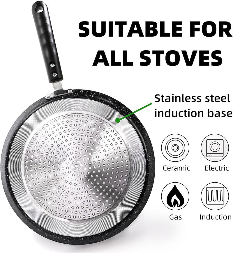 WRINGKIT 10 Inch Nonstick Crepe Pan with Spreader, Flat Skillet Tortilla Pan with Granite Coating, Round Griddle Pancake Pan with Stay-Cool Handle, Induction Compatible, PFOA Free - Image 3
