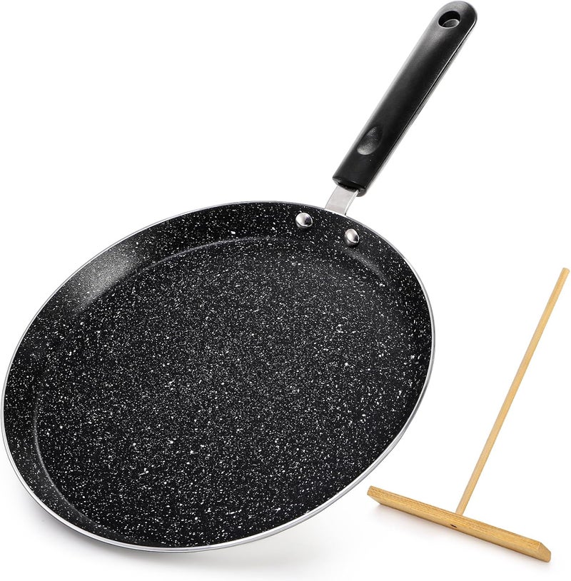 WRINGKIT 10 Inch Nonstick Crepe Pan with Spreader, Flat Skillet Tortilla Pan with Granite Coating, Round Griddle Pancake Pan with Stay-Cool Handle, Induction Compatible, PFOA Free - Image 1