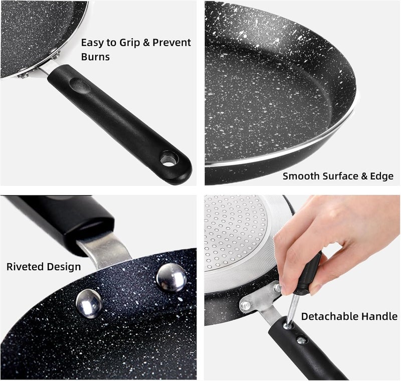 WRINGKIT 10 Inch Nonstick Crepe Pan with Spreader, Flat Skillet Tortilla Pan with Granite Coating, Round Griddle Pancake Pan with Stay-Cool Handle, Induction Compatible, PFOA Free - Image 4