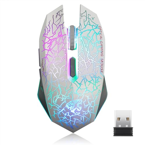 TENMOS M2 Wireless Gaming Mouse, Silent Rechargeable Optical USB Computer Mice Wireless with 7 Color LED Light, Ergonomic Design, 3 Adjustable DPI for Laptop/PC/Notebook, 6 Buttons (White) - Image 1