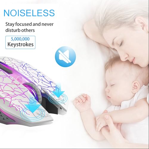 TENMOS M2 Wireless Gaming Mouse, Silent Rechargeable Optical USB Computer Mice Wireless with 7 Color LED Light, Ergonomic Design, 3 Adjustable DPI for Laptop/PC/Notebook, 6 Buttons (White) - Image 2