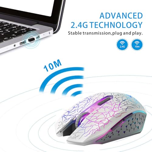 TENMOS M2 Wireless Gaming Mouse, Silent Rechargeable Optical USB Computer Mice Wireless with 7 Color LED Light, Ergonomic Design, 3 Adjustable DPI for Laptop/PC/Notebook, 6 Buttons (White) - Image 4