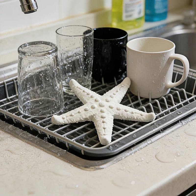 Golden White Starfish Cup Drying Rack quick dry plastic drain countertop holder - Image 3