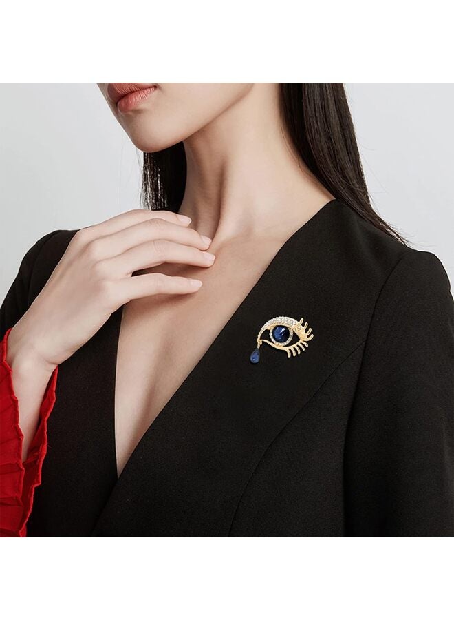 LAMAY Premium Quality Personality Angel Tears Brooch Pins, Elegant Rhinestone Sapphire Big Eyes Alloy Long Eyelashes Corsage Breastpin for Women Jewelry (Silver, Blue) - Image 4