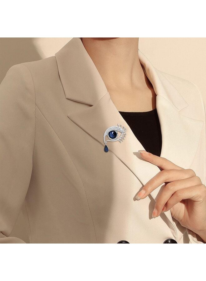 LAMAY Premium Quality Personality Angel Tears Brooch Pins, Elegant Rhinestone Sapphire Big Eyes Alloy Long Eyelashes Corsage Breastpin for Women Jewelry (Silver, Blue) - Image 5