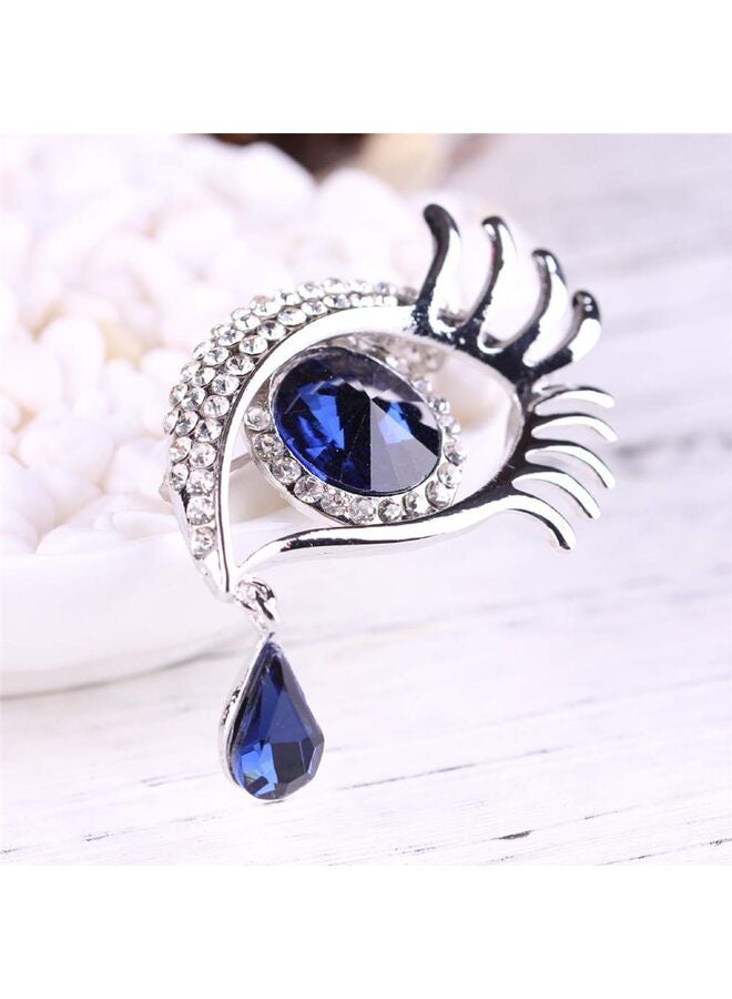 LAMAY Premium Quality Personality Angel Tears Brooch Pins, Elegant Rhinestone Sapphire Big Eyes Alloy Long Eyelashes Corsage Breastpin for Women Jewelry (Silver, Blue) - Image 3