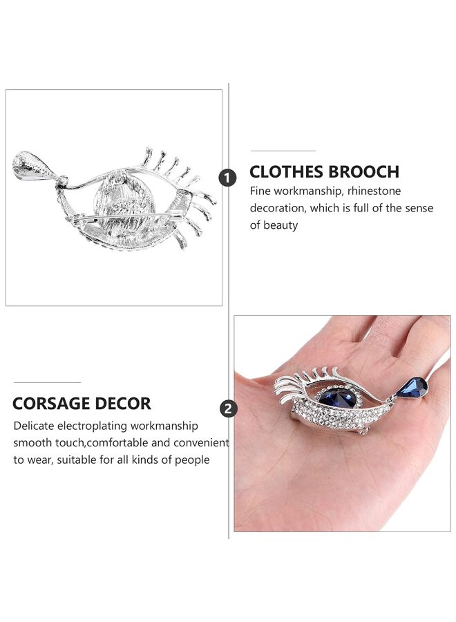 LAMAY Premium Quality Personality Angel Tears Brooch Pins, Elegant Rhinestone Sapphire Big Eyes Alloy Long Eyelashes Corsage Breastpin for Women Jewelry (Silver, Blue) - Image 2