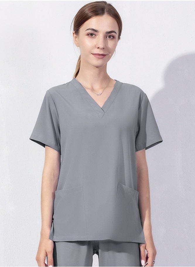 Loquat V-Neck Medical Uniform Scrubs Top for Women Workwear Soft Comfty Easy Care Grey 