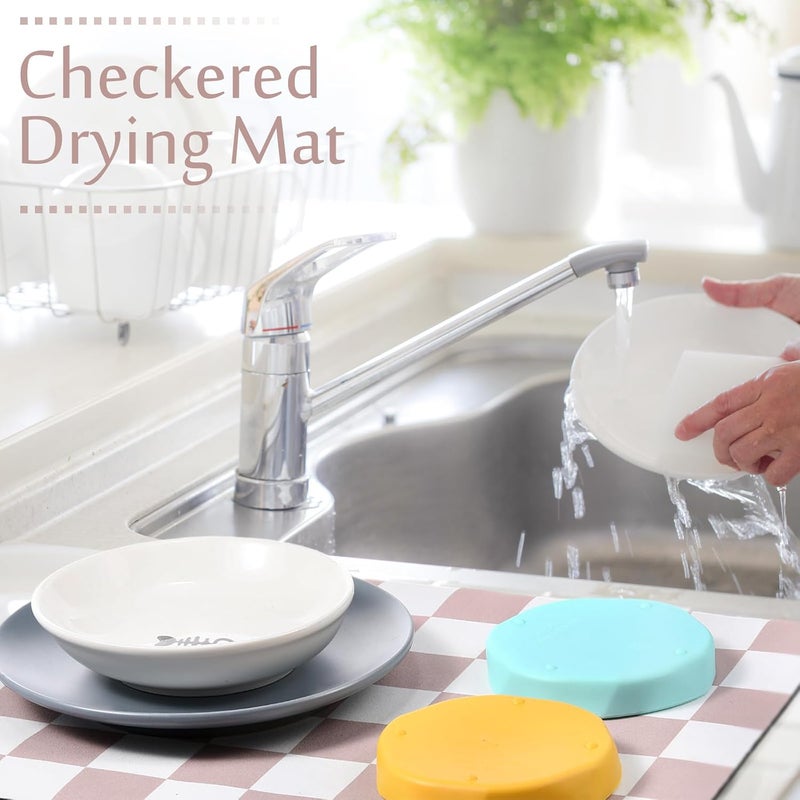 Tinideya Checkered Dish Drying Mat for Kitchen Counter Vintage Buffalo Dish Pad Absorbent Coffee Mat Kitchen Drying Mat for Kitchen Coffee Bar Easy Clean (Beige, 12 x 16 Inches) - Image 5