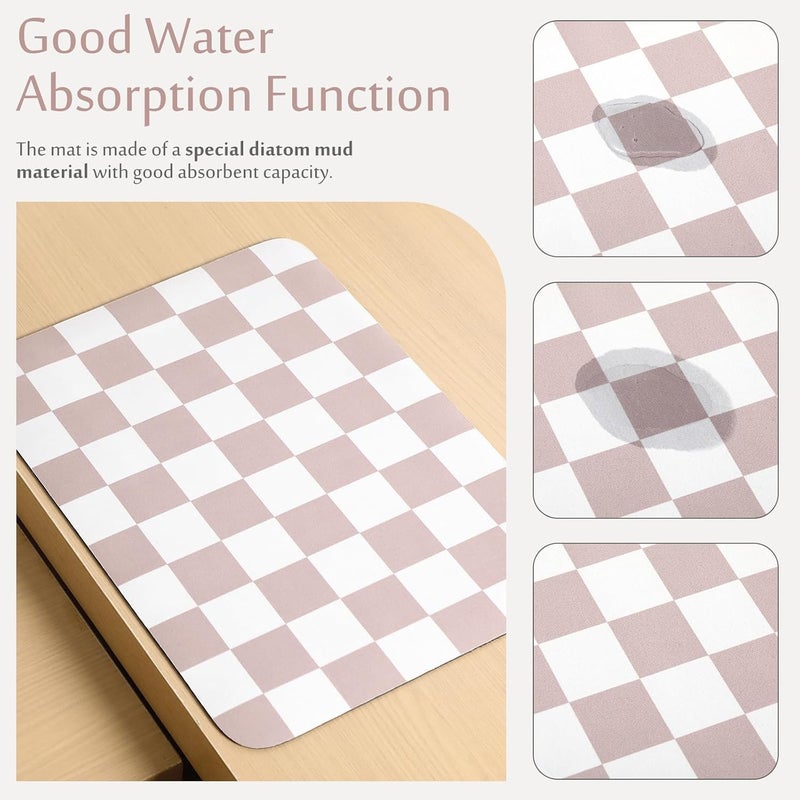 Tinideya Checkered Dish Drying Mat for Kitchen Counter Vintage Buffalo Dish Pad Absorbent Coffee Mat Kitchen Drying Mat for Kitchen Coffee Bar Easy Clean (Beige, 12 x 16 Inches) - Image 4