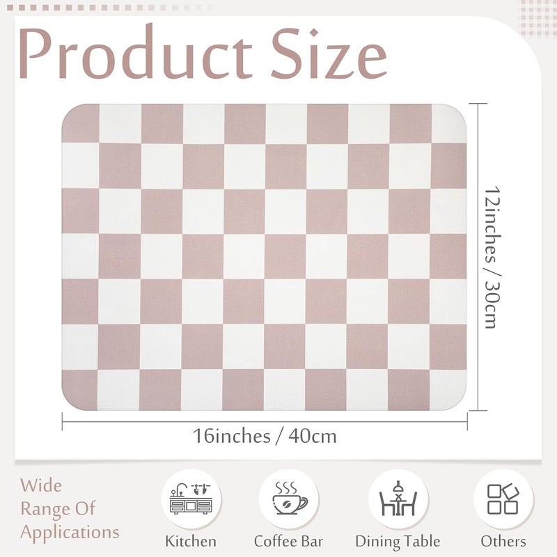 Tinideya Checkered Dish Drying Mat for Kitchen Counter Vintage Buffalo Dish Pad Absorbent Coffee Mat Kitchen Drying Mat for Kitchen Coffee Bar Easy Clean (Beige, 12 x 16 Inches) - Image 2
