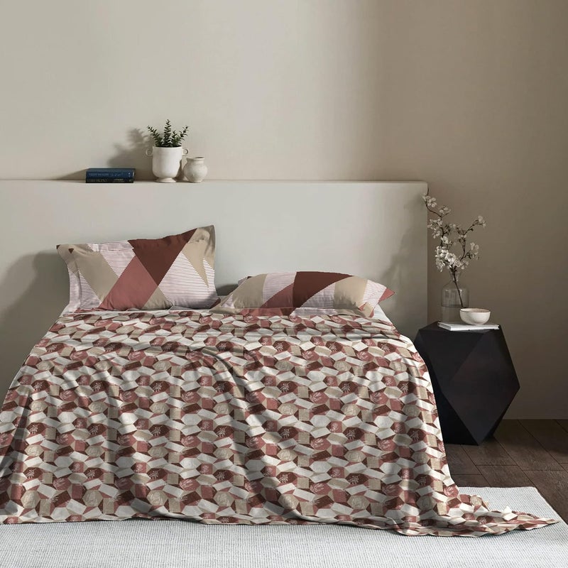 Trident TRIDENT Carnival Gift Box Collection 100 Cotton Bed Sheet 3Piece Set 1 Bedsheet and 2 Pillowcases Anti Microbial Finish 144 Thread CountQueen Size SheetArcadia Brown  - Image 2