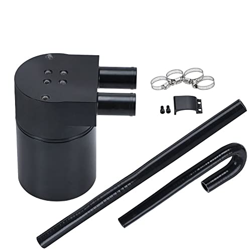 PQY Black Aluminum Alloy Reservior Oil Catch Can Tank with Silicone Radiator Hose Compatible with BMW N54 335i 135i E90 E92 E82 2006-2010 - Image 1