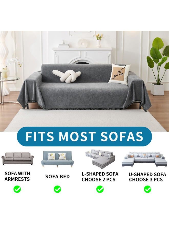 HAOMAIJIA Non Slip Couch Cover Sofa Covers for 2 Cushion Couch Washable sectional Couch Covers for Dogs pet Furniture Protector Couch Cover Blanket for Living Room (Grey, 71"x118") - Image 5