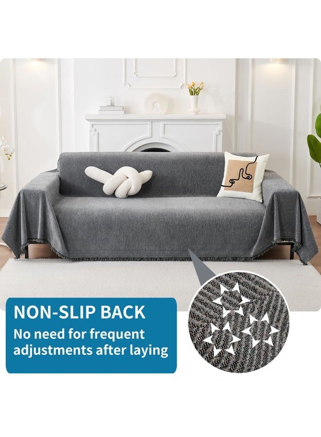 HAOMAIJIA Non Slip Couch Cover Sofa Covers for 2 Cushion Couch Washable sectional Couch Covers for Dogs pet Furniture Protector Couch Cover Blanket for Living Room (Grey, 71"x118") - Image 2