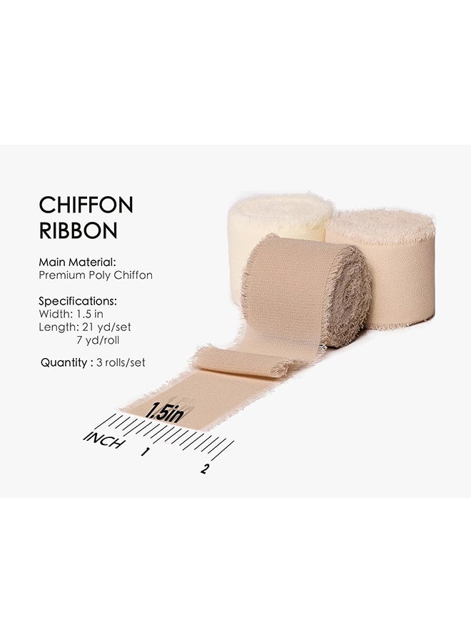 واي جيه 3 لفات اليدوية هامش الشيفون الحرير الشريط 1 1/2 بوصة × 7 ياردة عارية & الأبيض مجموعة لدعوات الزفاف باقات الزفاف تغليف الهدايا عطلة ديكور 4 سم * 5 م - Image 2