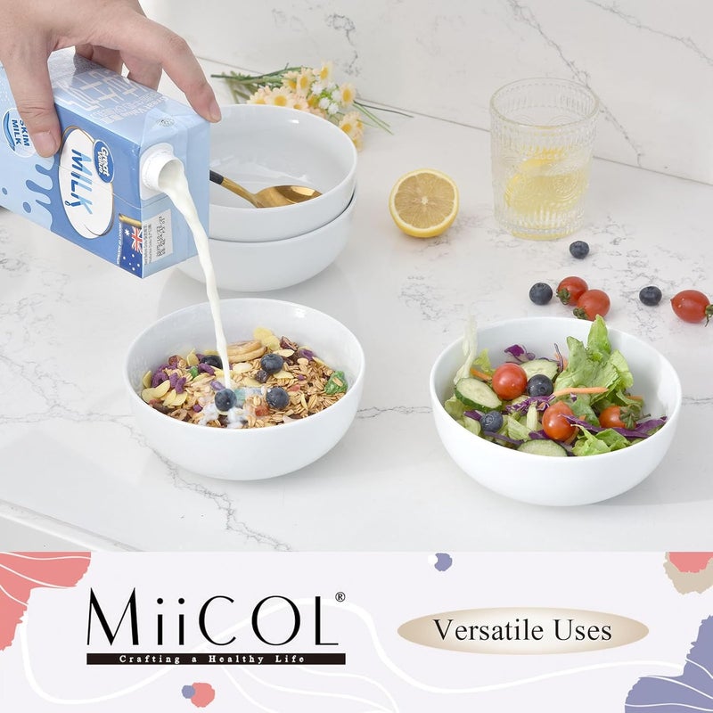 Miicol White Cereal Bowls 20 oz / 600ml, Ceramic Soup Bowls Set of 4, Breakfast Bowl 6 inch / 15cm, Kitchen Bowl for Pasta, Salad, Ramen, Oatmeal, Microwave and Dishwasher Safe - Image 2