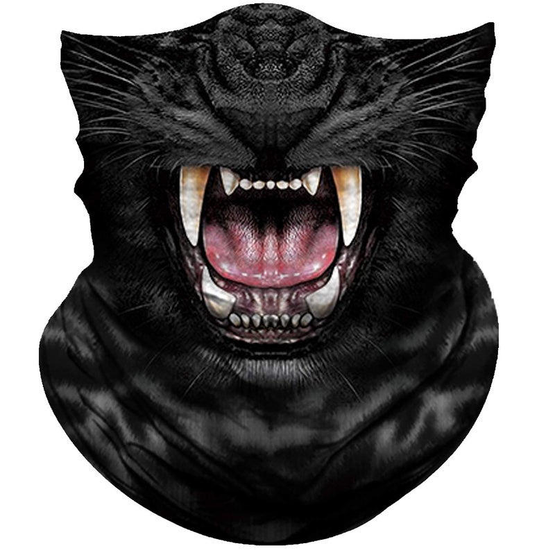 Obacle Motorcycle Face Mask Sun Dust Wind Protection Tube Mask Seamless Bandana Face Mask for Men Women Bike Riding Cycling Biker Fishing Outdoor Festival Leopard Black Open Mouth - Image 3