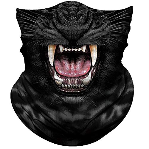 Obacle Motorcycle Face Mask Sun Dust Wind Protection Tube Mask Seamless Bandana Face Mask for Men Women Bike Riding Cycling Biker Fishing Outdoor Festival Leopard Black Open Mouth - Image 1