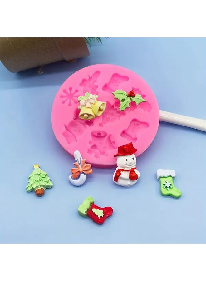 Pink Christmas Silicone Candy Mold For Chocolate Fondant Cake Holiday Baking Party Supplies 1 Pack - Image 1