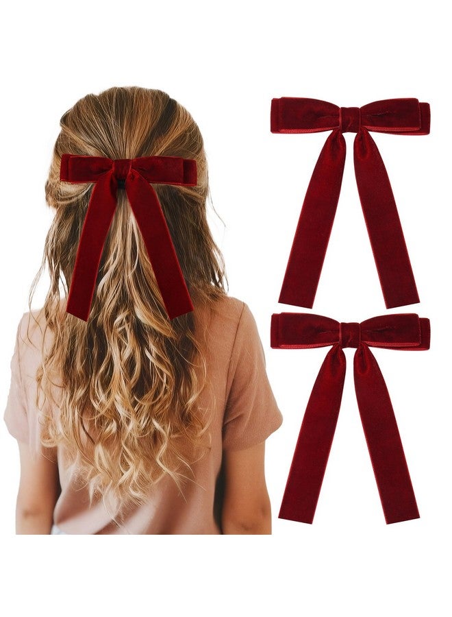 Aileam 2PCS Red Velvet Bows Girls Hair Clip Ribbon Accessories for Baby Toddlers Teens Kids - Image 1