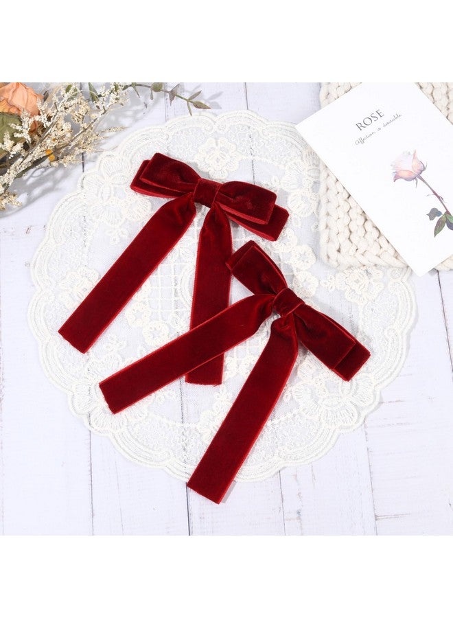 Aileam 2PCS Red Velvet Bows Girls Hair Clip Ribbon Accessories for Baby Toddlers Teens Kids - Image 5