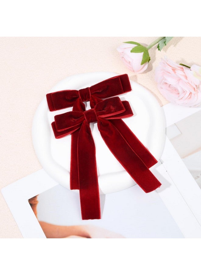 Aileam 2PCS Red Velvet Bows Girls Hair Clip Ribbon Accessories for Baby Toddlers Teens Kids - Image 2