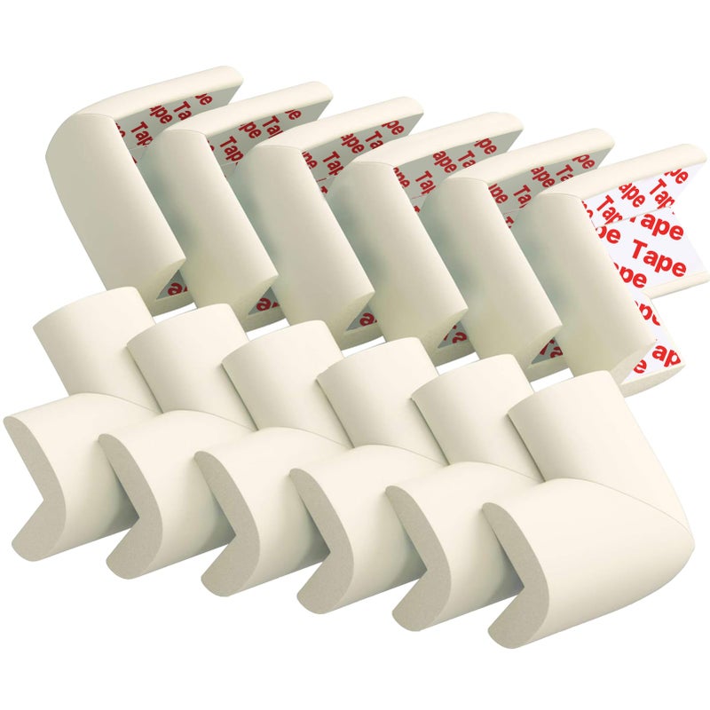 USfloatwishes 12 Pack Corner Protector Baby Proofing Edge and Corner Guards, Soft Safety Pre-Taped Rubber Foam Furniture Bumpers for Fireplace, Table, Stair, Cabinet (Off White) - Image 1