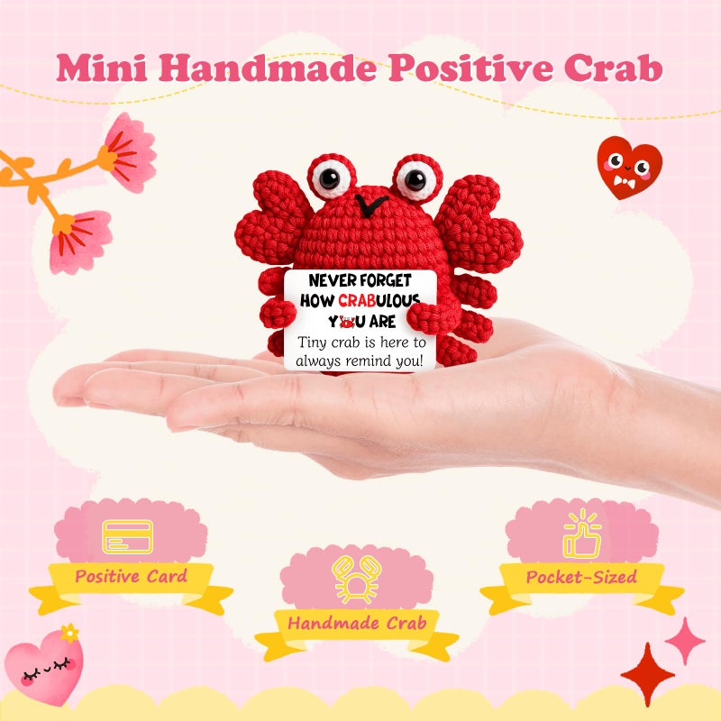 GiftMark Positive Crochet Crab Animal Emotional How Crabulous You are Mini Handmade Birthday Gifts for Christmas Thanksgiving Halloween White Elephant Gift for Women Coworker Friends Teacher - Image 2