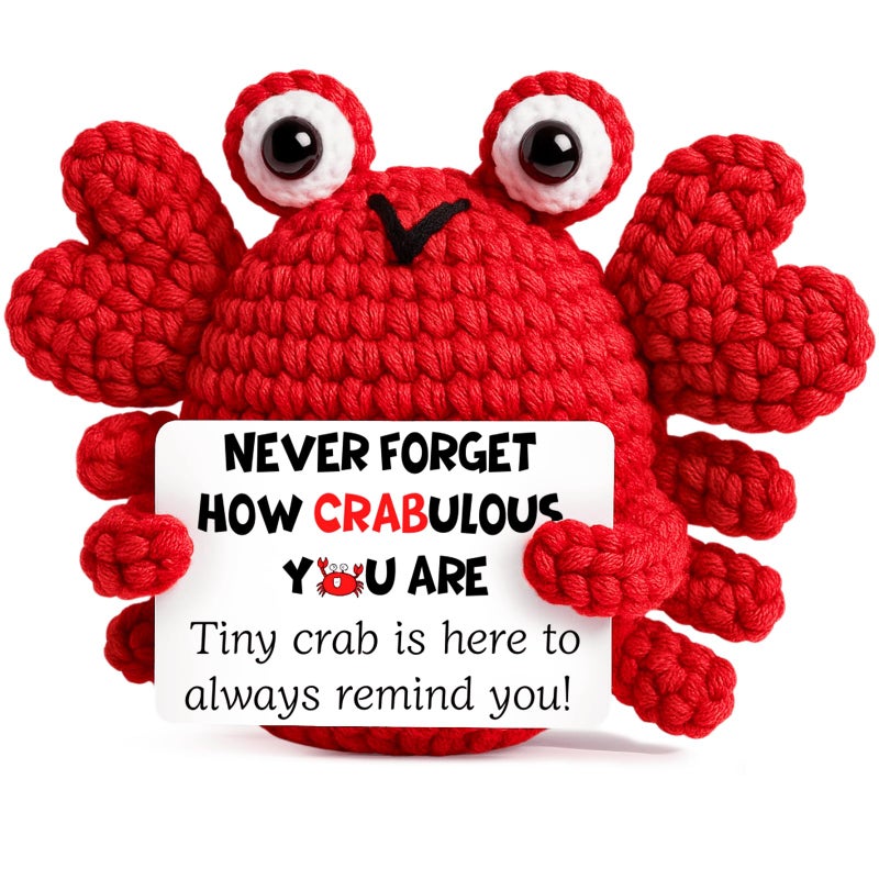 GiftMark Positive Crochet Crab Animal Emotional How Crabulous You are Mini Handmade Birthday Gifts for Christmas Thanksgiving Halloween White Elephant Gift for Women Coworker Friends Teacher - Image 1