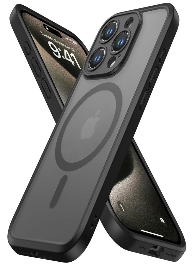ImpactStrong Magnetic Guard Designed for iPhone 15 Pro Max Case [Camera Protection] [Military Grade Drop Tested] [Compatible with MagSafe] Slim Translucent Matte Phone Case (6.7") - Black - Image 1