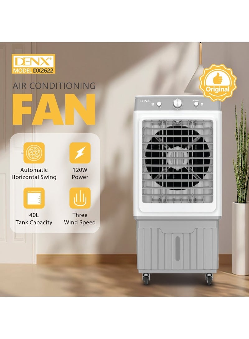 دينكس مكيف صحراوي تبخيري ، مبرد هواء 3 في 1 عالي التبريد للصيف، مبرد هواء متذبذب بثلاث سرعات، مروحة تبريد محمولة لغرفة النوم والمطبخ والمكتب للاستخدام الداخلي بسعة 40 لتر و قوة 120 واط - Image 2