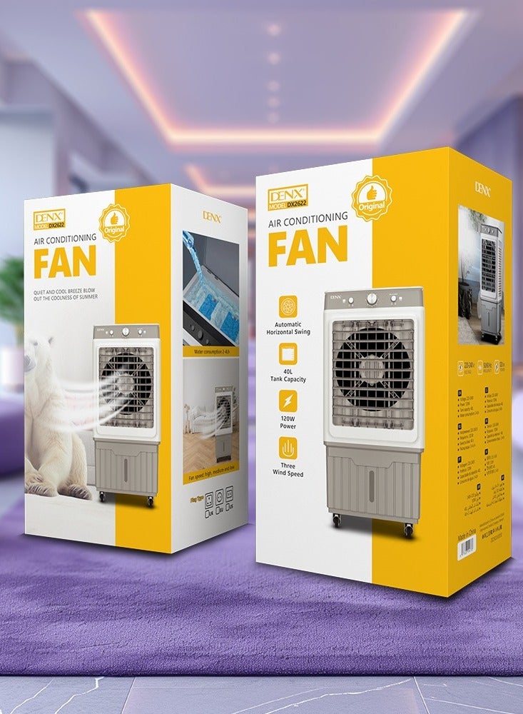 دينكس مكيف صحراوي تبخيري ، مبرد هواء 3 في 1 عالي التبريد للصيف، مبرد هواء متذبذب بثلاث سرعات، مروحة تبريد محمولة لغرفة النوم والمطبخ والمكتب للاستخدام الداخلي بسعة 40 لتر و قوة 120 واط - Image 4