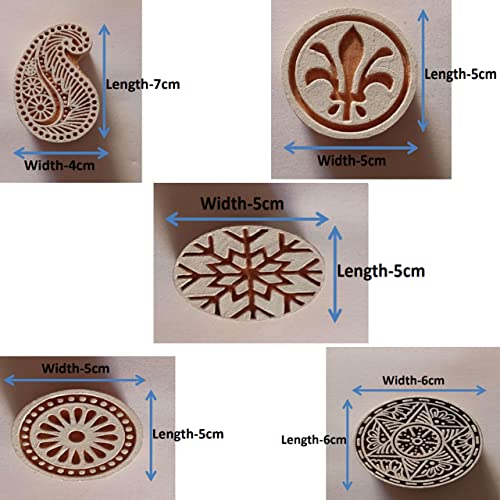 ecofynd Round Wood Block Stamps (Pack of 5), Wooden Blocks for Block Printing Stamp Set, Artistic Shapes Craft Kids Saree Border DIY Henna Fabric Textile Paper Clay Pottery Hand-Carved (BLOCK013) - Image 3