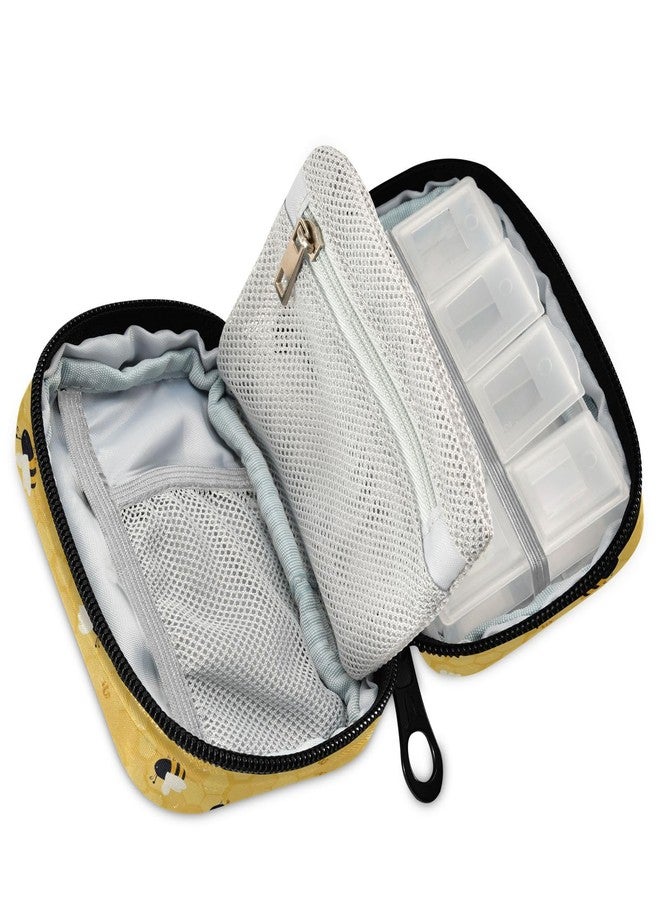 Pfrewn Yellow Bee Honeycomb Pill Organizer Case 7 Day Travel Pill Box with Zipper Portable Weekly Vitamin Medicine Supplement Holder Pouch Bag - Image 2