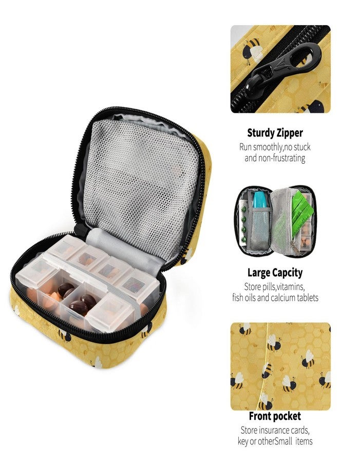 Pfrewn Yellow Bee Honeycomb Pill Organizer Case 7 Day Travel Pill Box with Zipper Portable Weekly Vitamin Medicine Supplement Holder Pouch Bag - Image 4