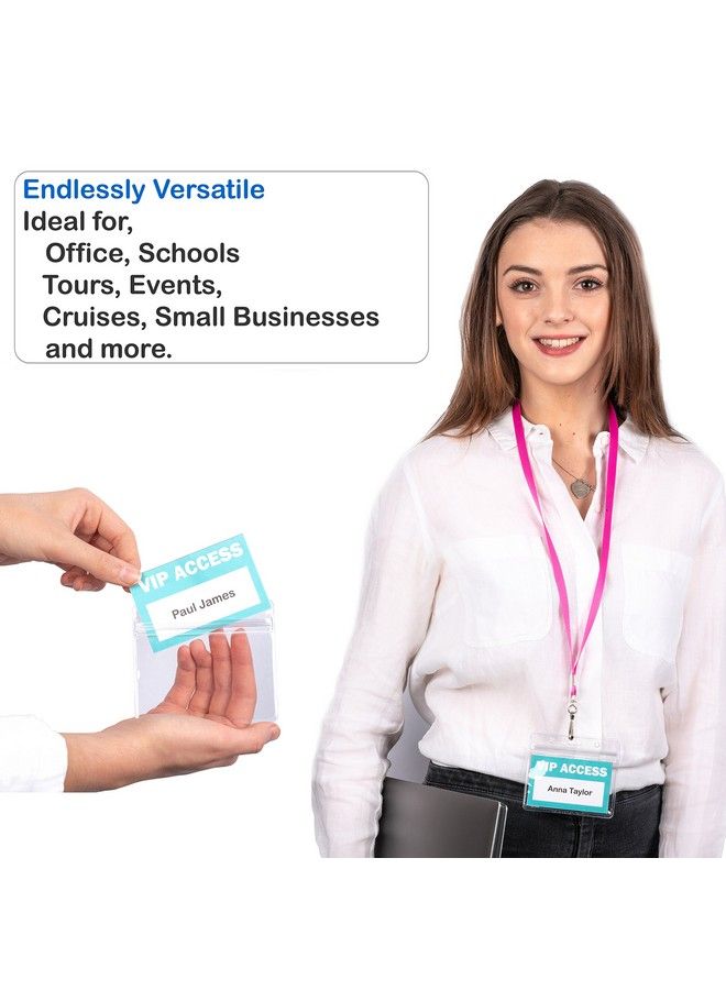 Stationery King حامل بطاقات الهوية المتين والثقيل ~ جودة ممتازة بلاستيك شفاف مقاوم للماء والغبار ~ للأمهات العاملات والجولات والمعلمين والفعاليات والرحلات البحرية والمزيد (100 حزمة أفقية) من ستاشنري كينغ - Image 5